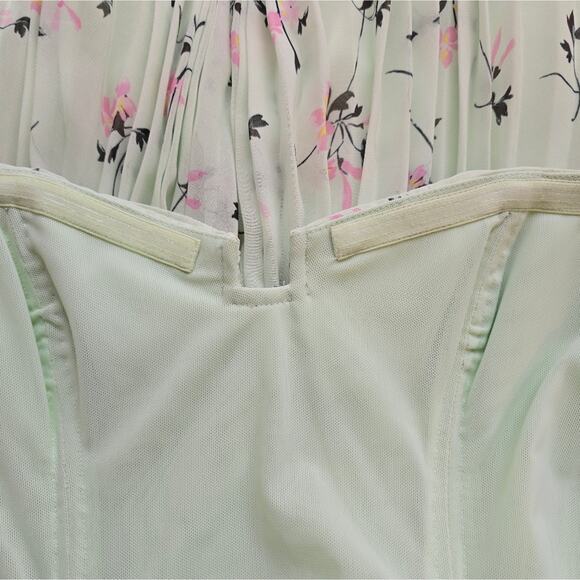 MS Self-Portrait Green Floral Pleat Mini Dress Women Size 2 NWT Sweetheart Cute - Picture 10 of 15